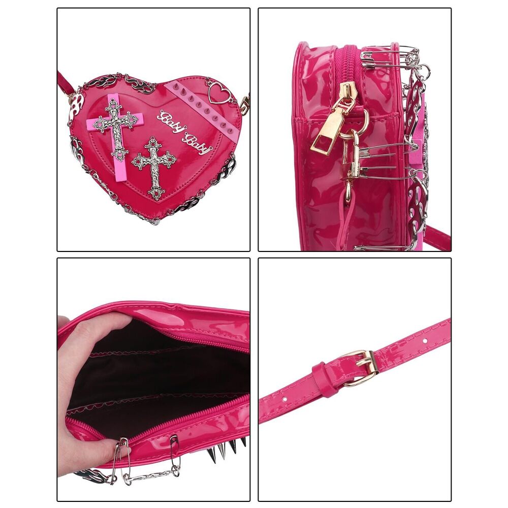 9534 Gothic Punk Purse Cross Studded Heart Shoulder Bag Y2K Girls Lolita - Picture 6 of 9